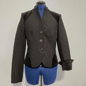Black Wool Blend Velvet Accent Blazer Size 42